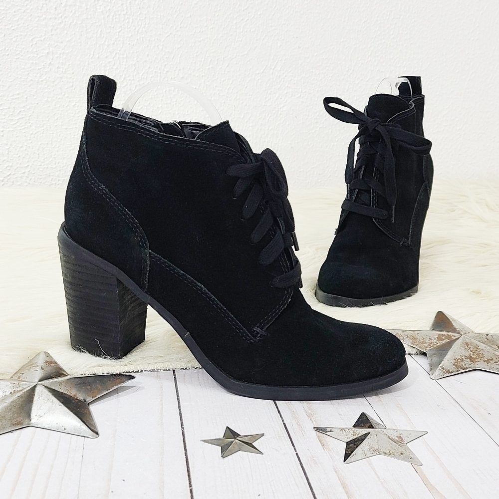 Dolce Vita Seiko lace up black suede boots block heel bootie women's size 9